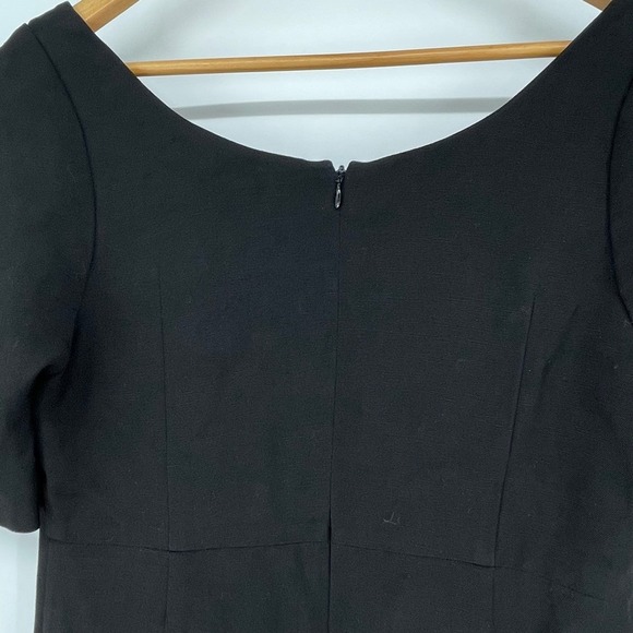 Co Linen Blend‎ Black Midi Dress Puff Sleeve Scoop Neck Elegant Classic Party - Picture 4 of 8